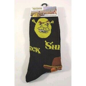 Shrek Crew Socks Men's Size 6-12 Black Graphic 1 Pair